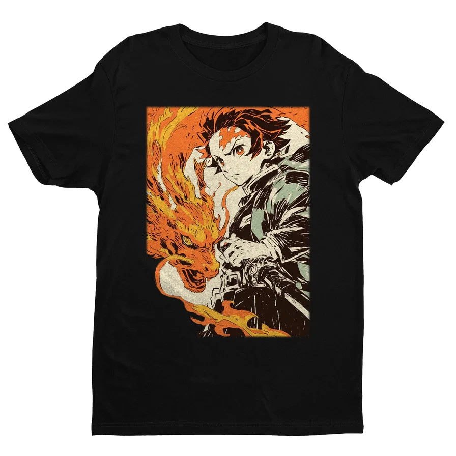 Anime Demon Slayer Tanjiro Kamado Black T Shirt Size S - 5XL