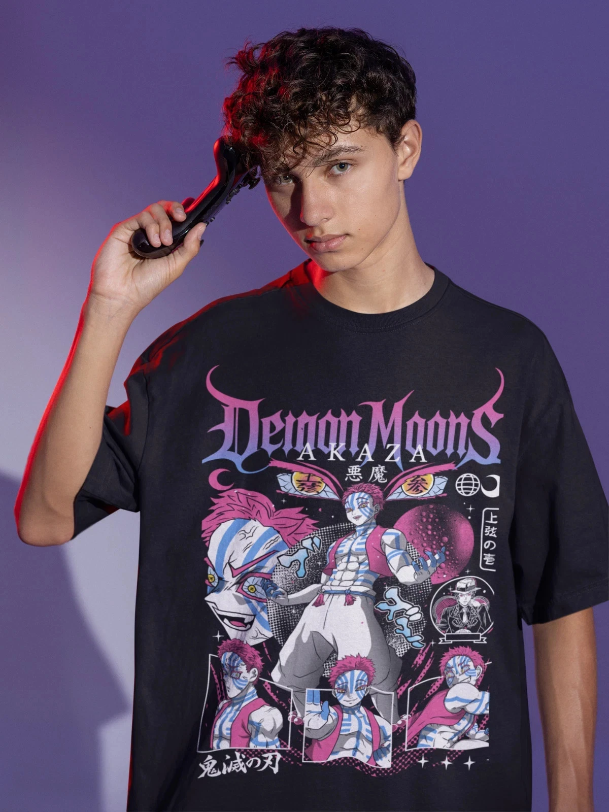 Anime Demon Slayer Akaza Kimetsu no Yaiba Black T-Shirt S-5XL, Manga Gift