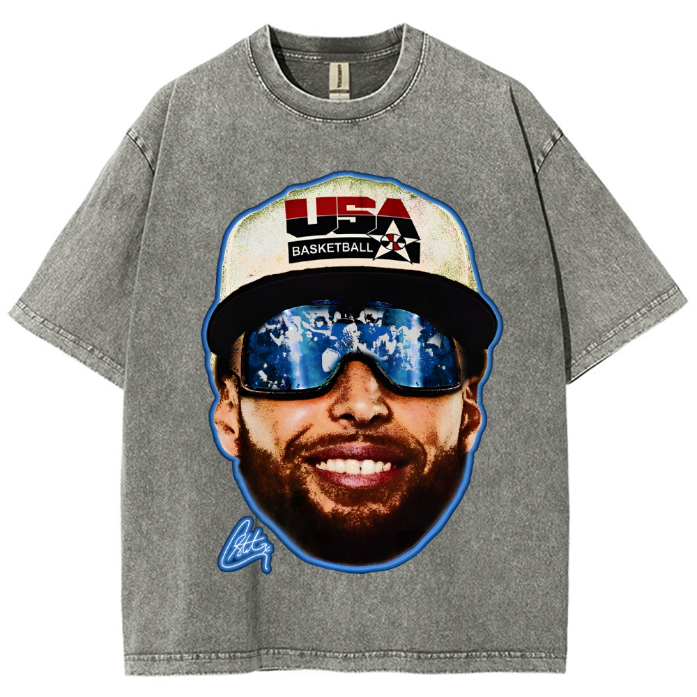 Unisex-Adult Ultra  Washed T-Shirt Graphic "Chef Curry" Team USA Big Face T-Shirt