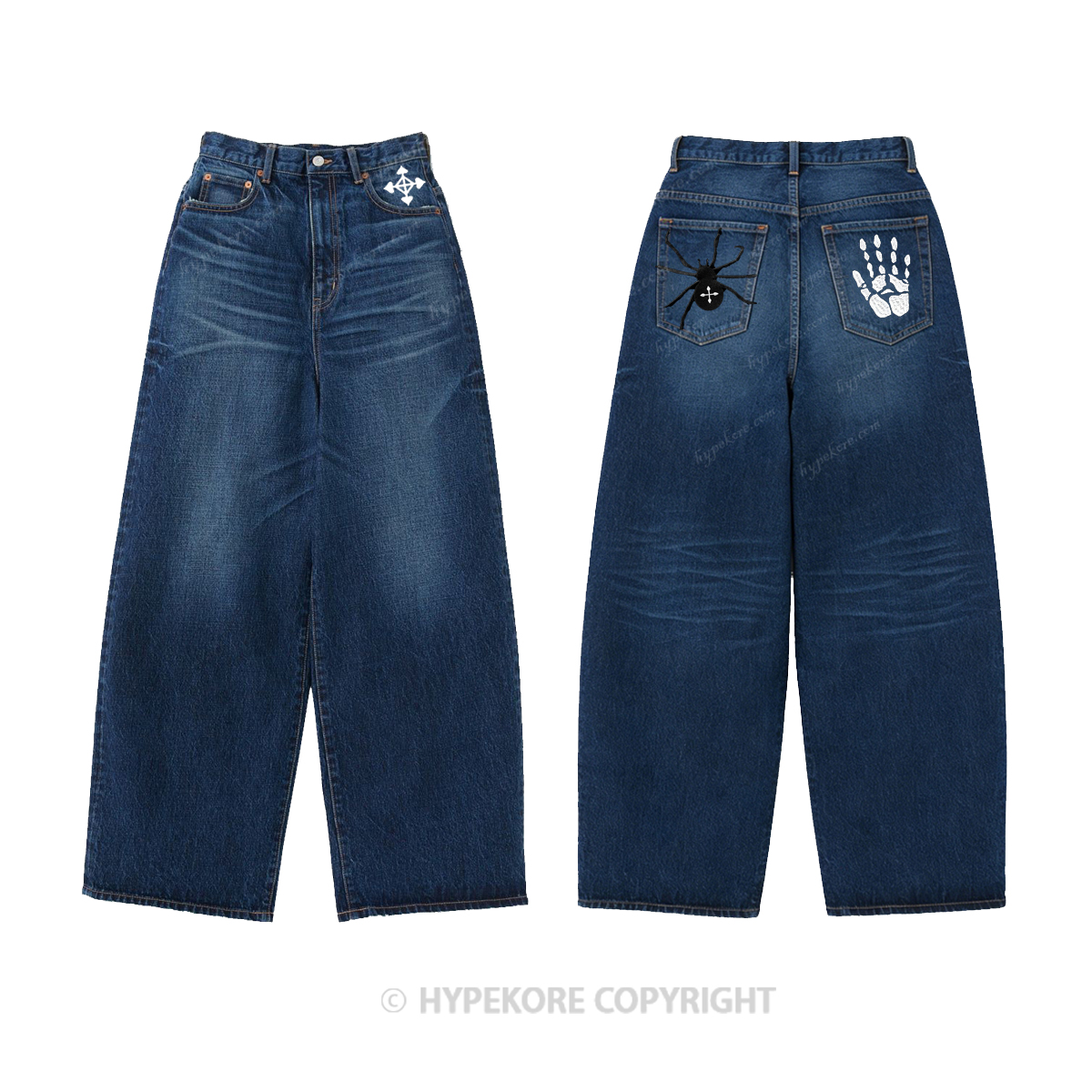 spider pattern Washed Jeans