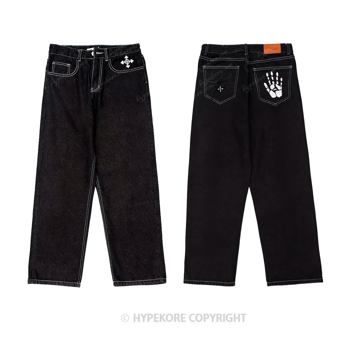 spider pattern Washed Jeans