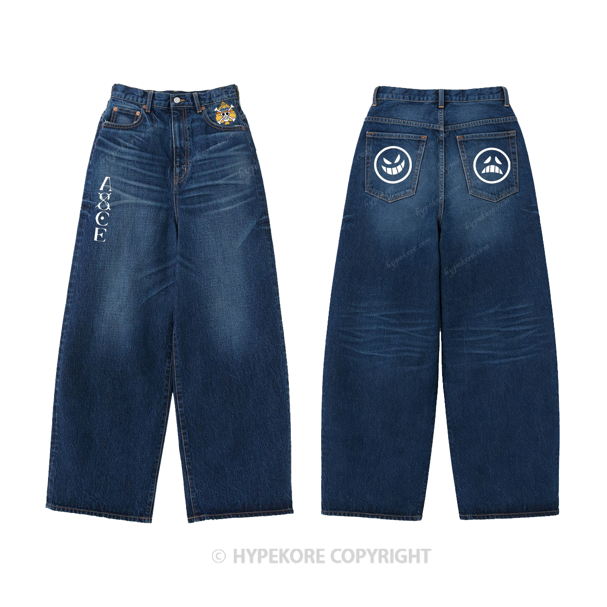 One Piece pattern Washed Jeans