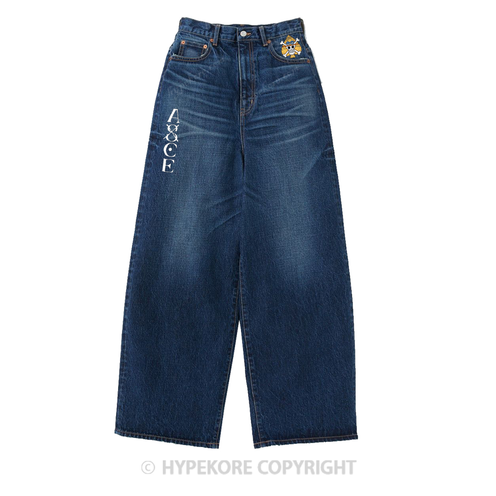 One Piece pattern Washed Jeans