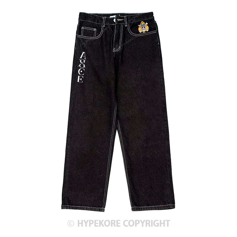 One Piece pattern Washed Jeans