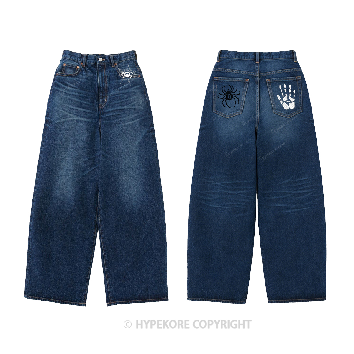 spider pattern Washed Jeans