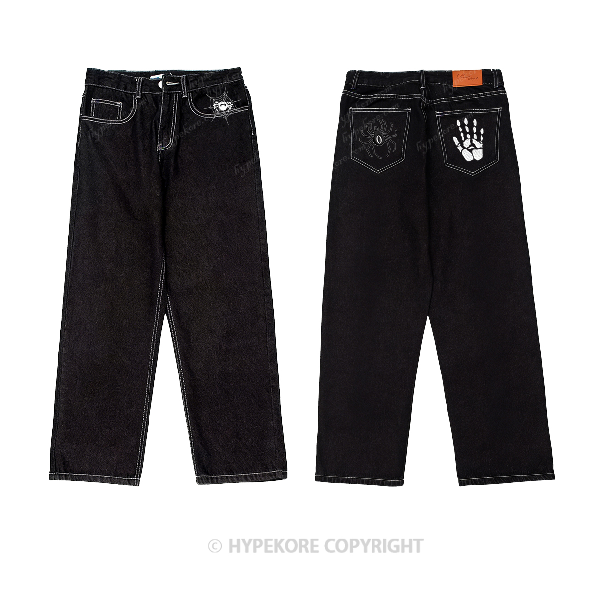 spider pattern Washed Jeans