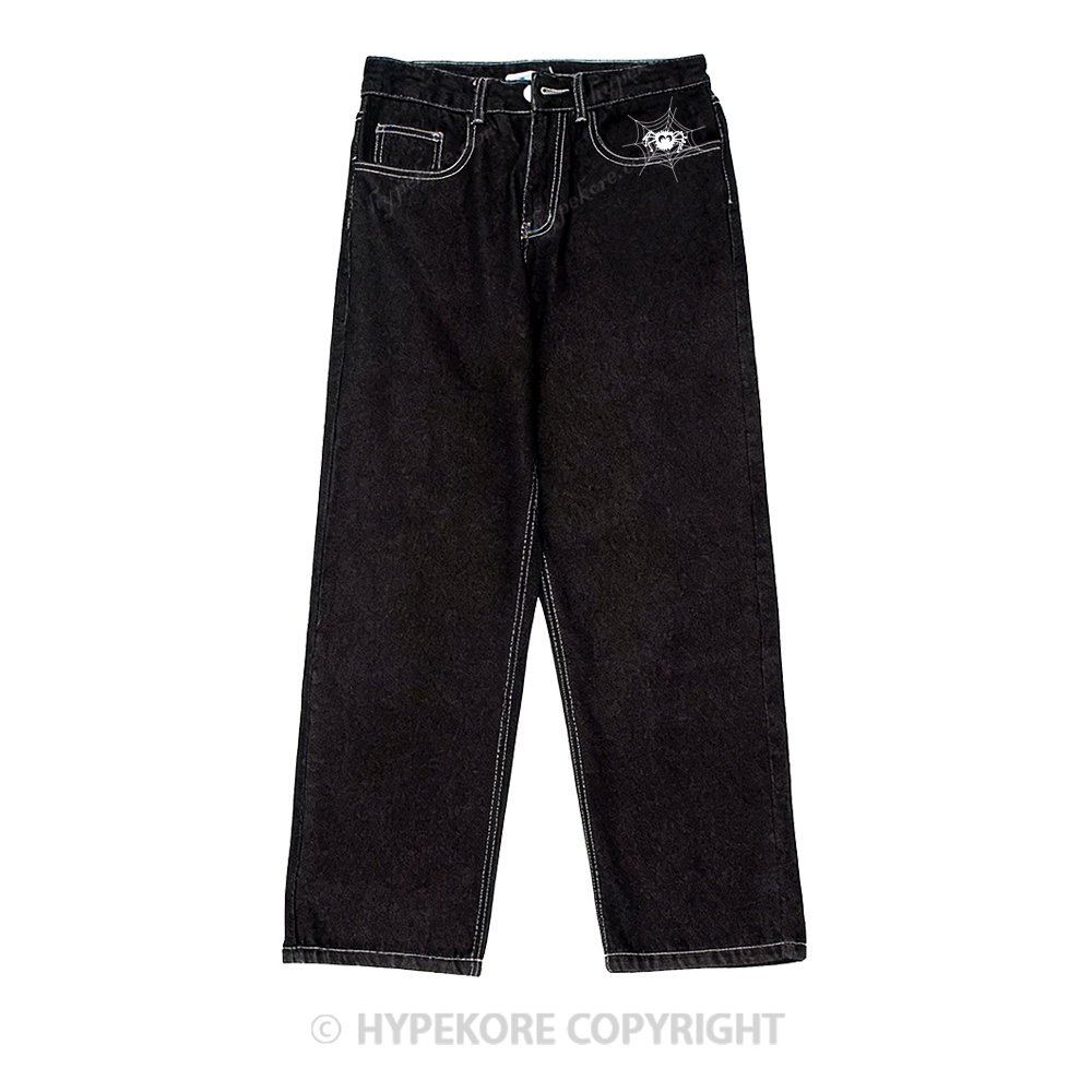spider pattern Washed Jeans