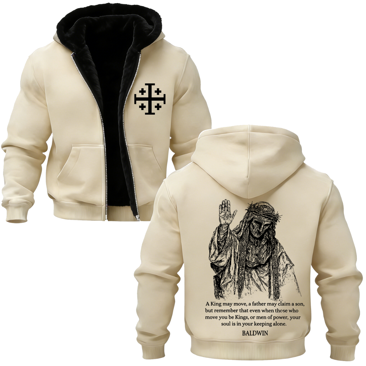 Baldwin IV Vintage Printed Zippered Hooded Fleece Cardigan