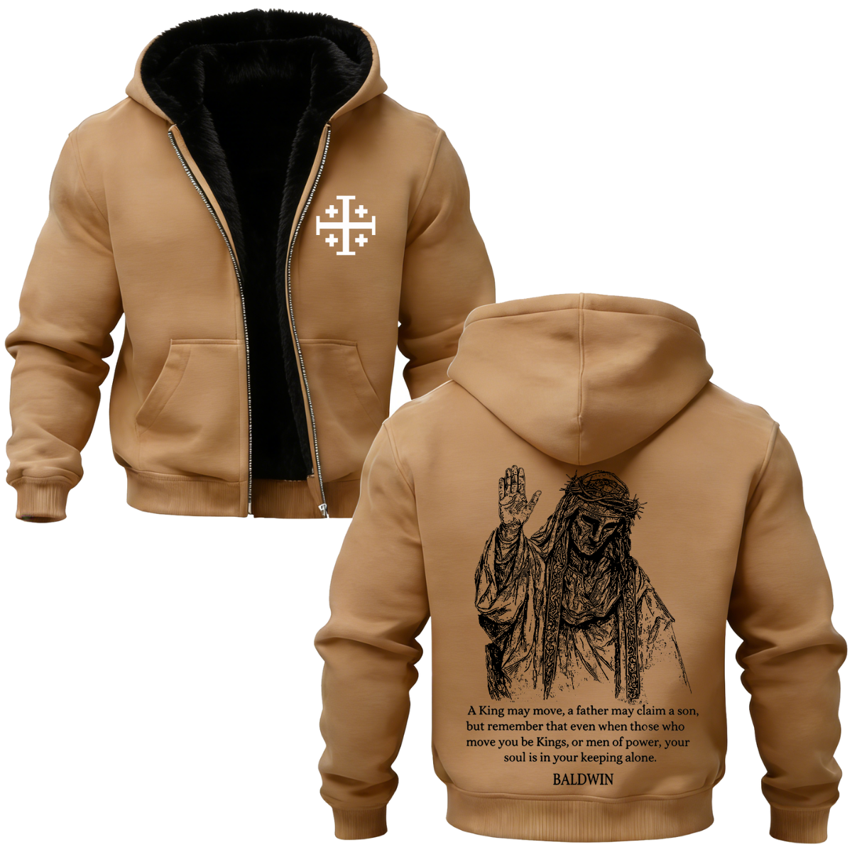 Baldwin IV Vintage Printed Zippered Hooded Fleece Cardigan