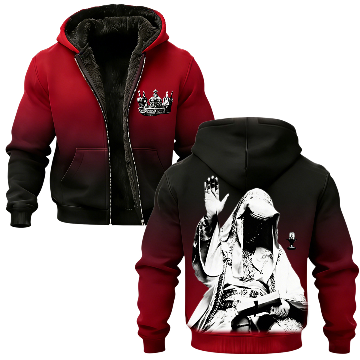 Baldwin IV Vintage Printed Zippered Hooded Fleece Cardigan 