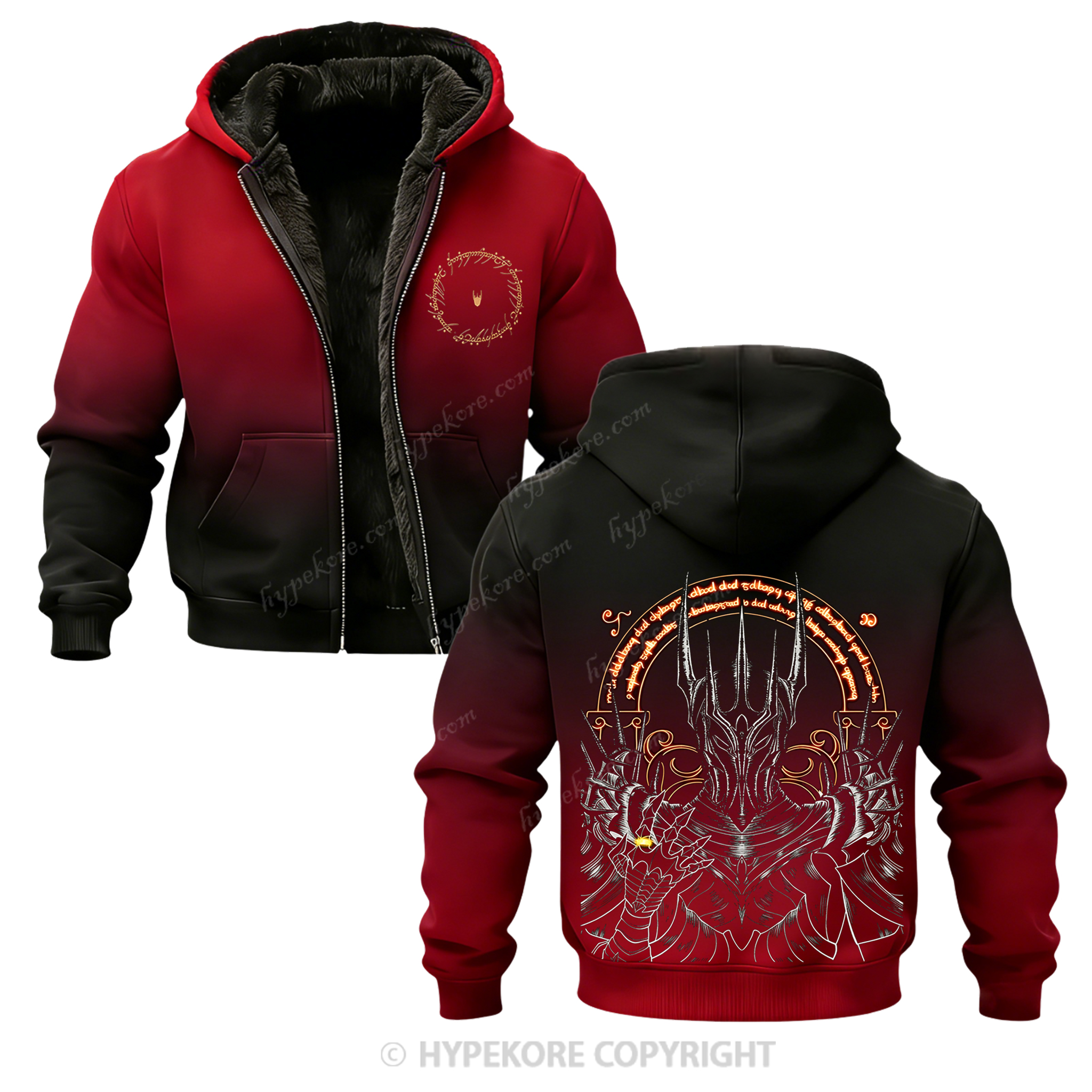 Lord of the Rings Printed Zippered Hooded Fleece Cardigan 