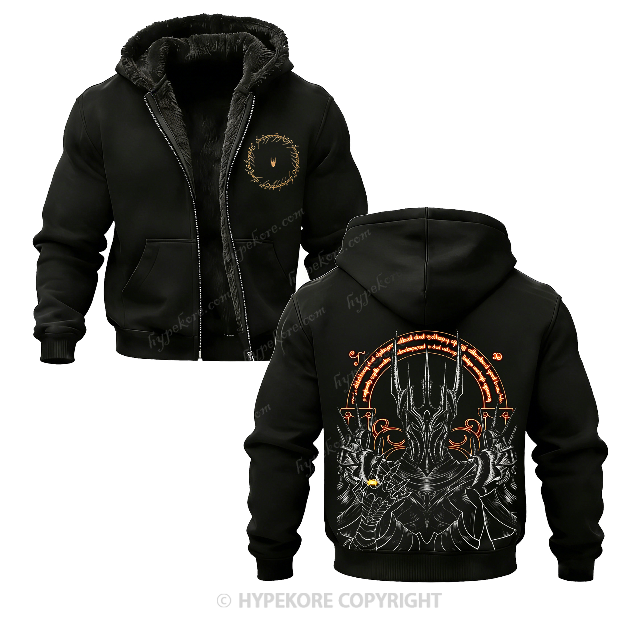 Lord of the Rings Printed Zippered Hooded Fleece Cardigan 