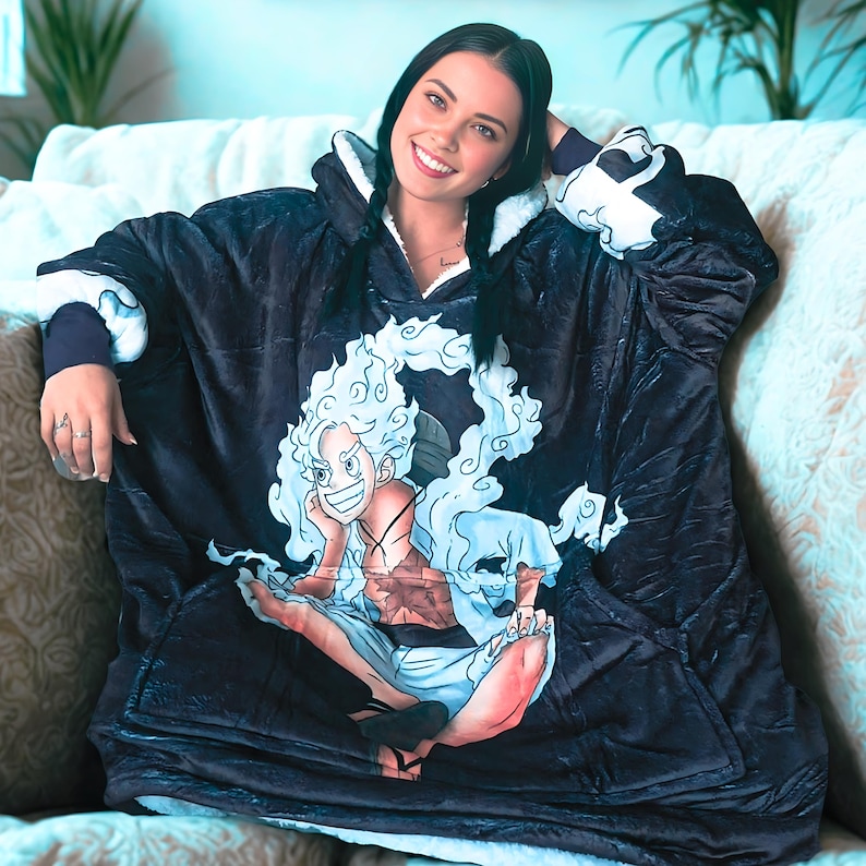 Anime wearable Blanket Hoodie  oversize snuggle Sherpa   unisex adults and kids