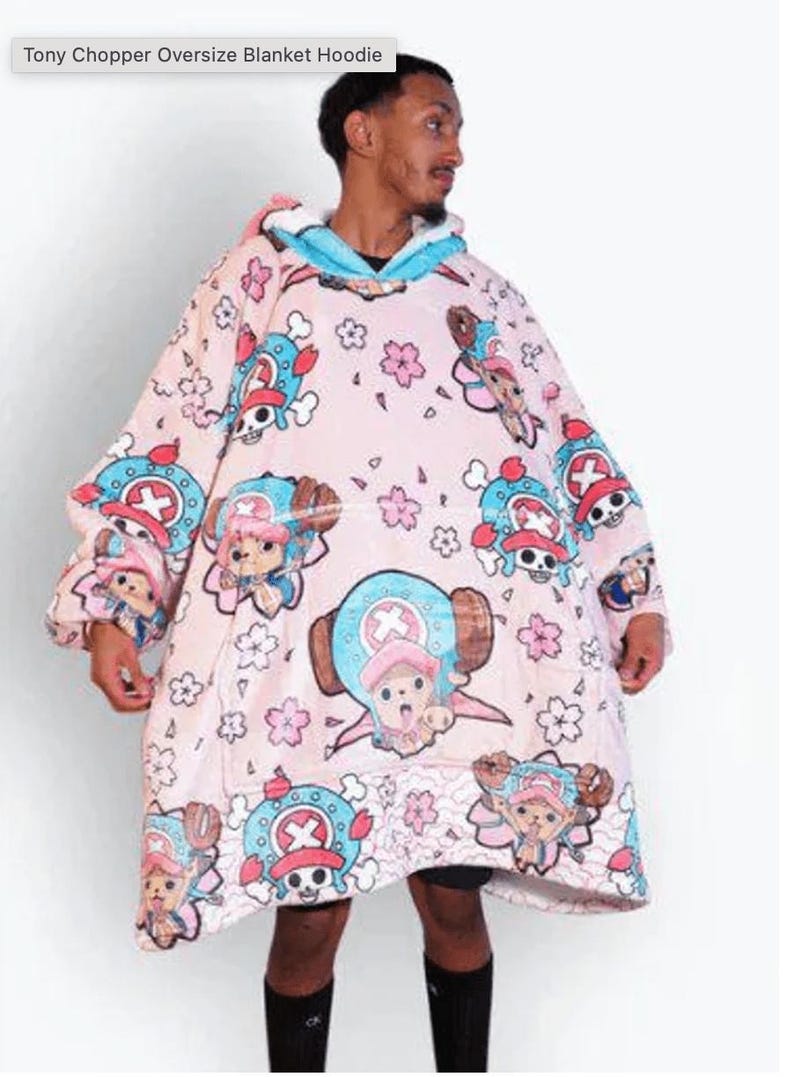 Unisex Anime Blanket Hoodie oversize snuggle Sherpa Flannel Blanket Pajamas