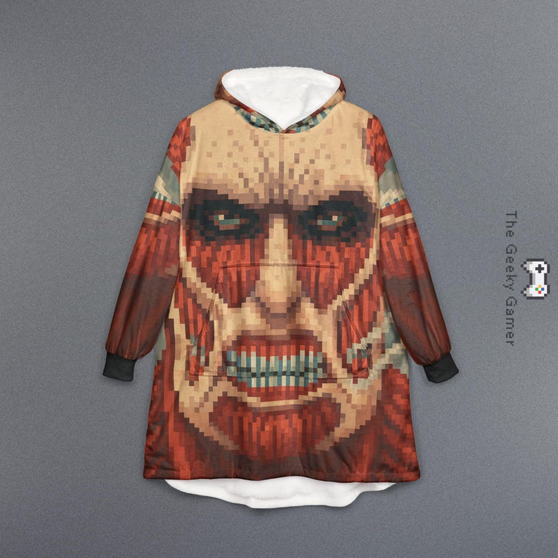 Unisex Anime Pixel Art Hoodie Blanket Flannel Blanket Pajamas