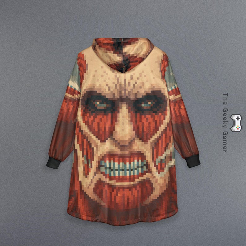 Unisex Anime Pixel Art Hoodie Blanket Flannel Blanket Pajamas