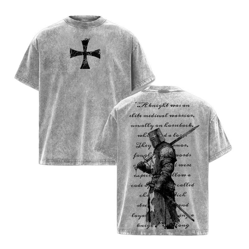 Vintage Washed Sun Knight Shirt, Dark Fantasy Crusader Graphic Tee, Trending T-shirt