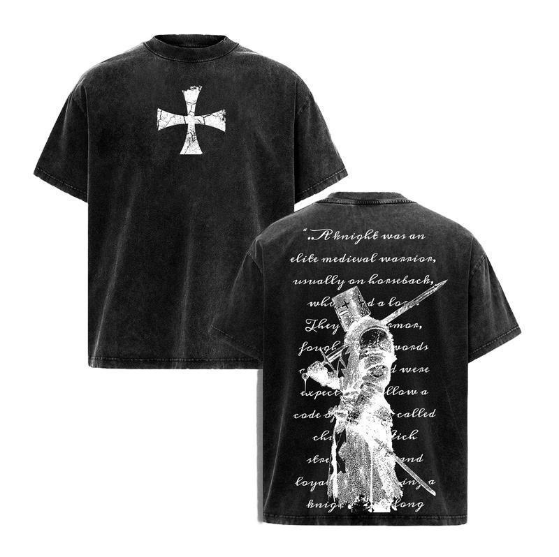 Vintage Washed Sun Knight Shirt, Dark Fantasy Crusader Graphic Tee, Trending T-shirt
