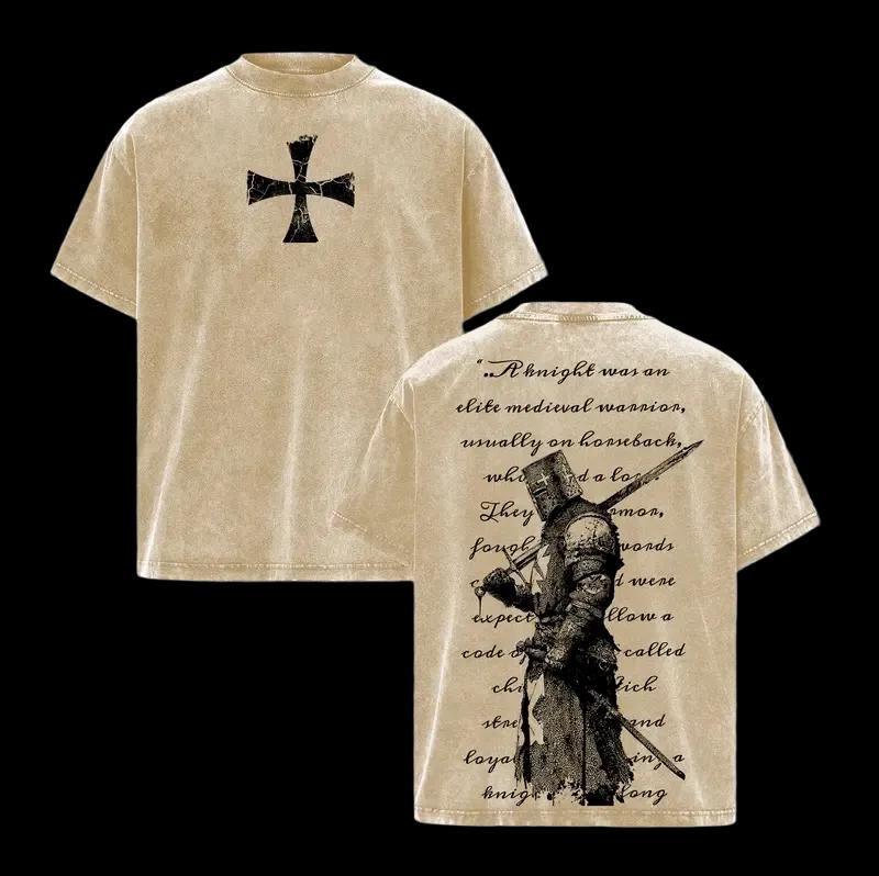 Vintage Washed Sun Knight Shirt, Dark Fantasy Crusader Graphic Tee, Trending T-shirt