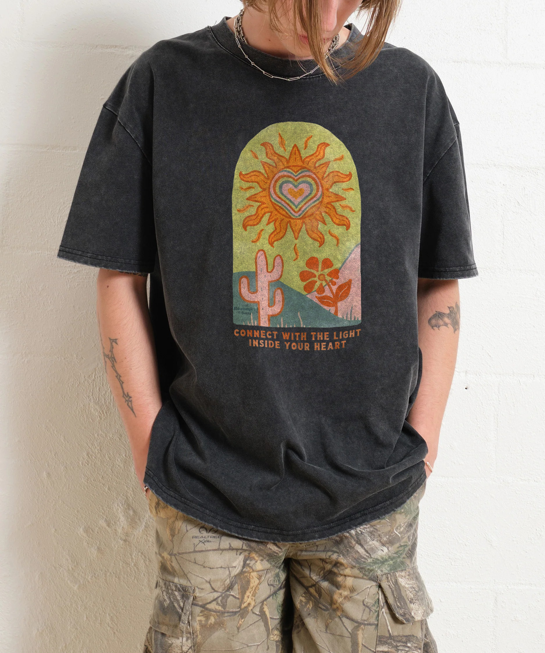 Washed T-Shirt | Unisex Fit Light Inside Your Heart Tee | TIDESENCE