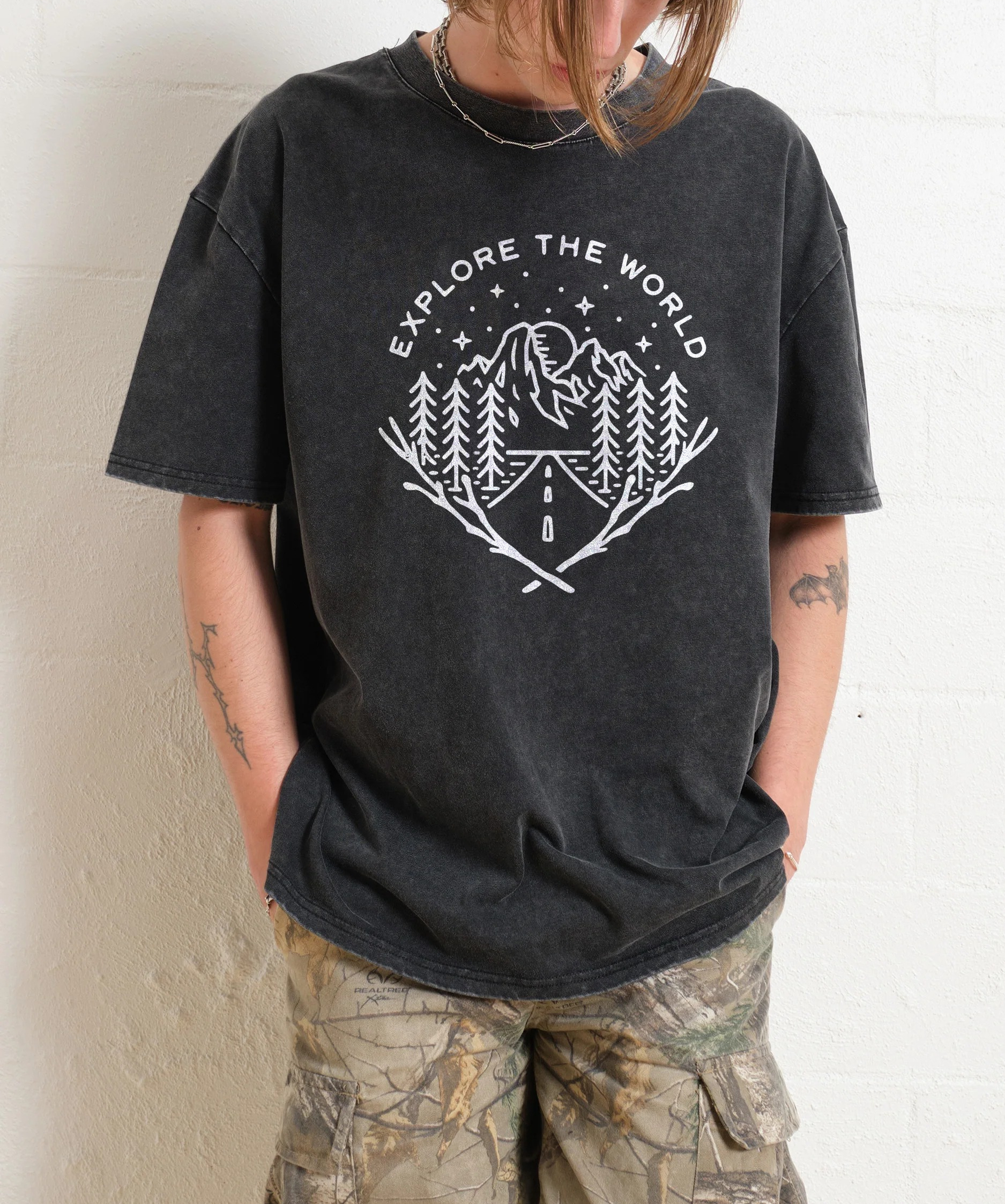 Washed T-Shirt | Unisex Fit Explore The Forest Tee | TIDESENCE