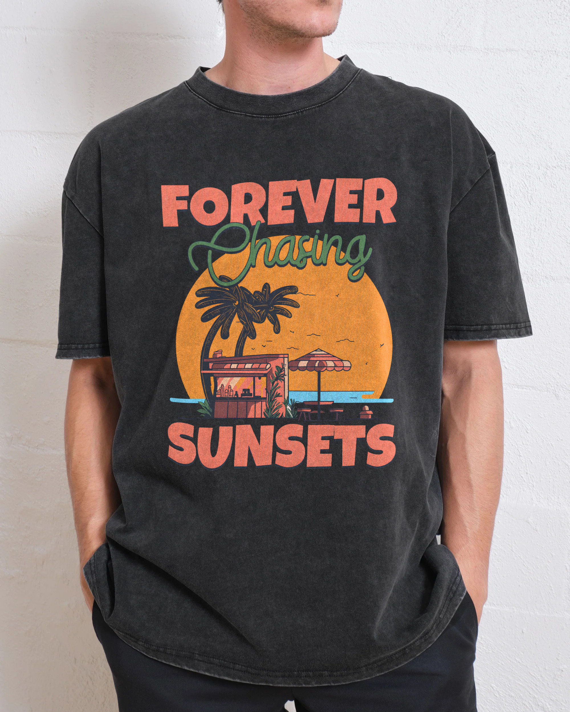 Washed T-Shirt | Landscape Unisex Fit Forever Chasing Sunsets | TIDESENCE