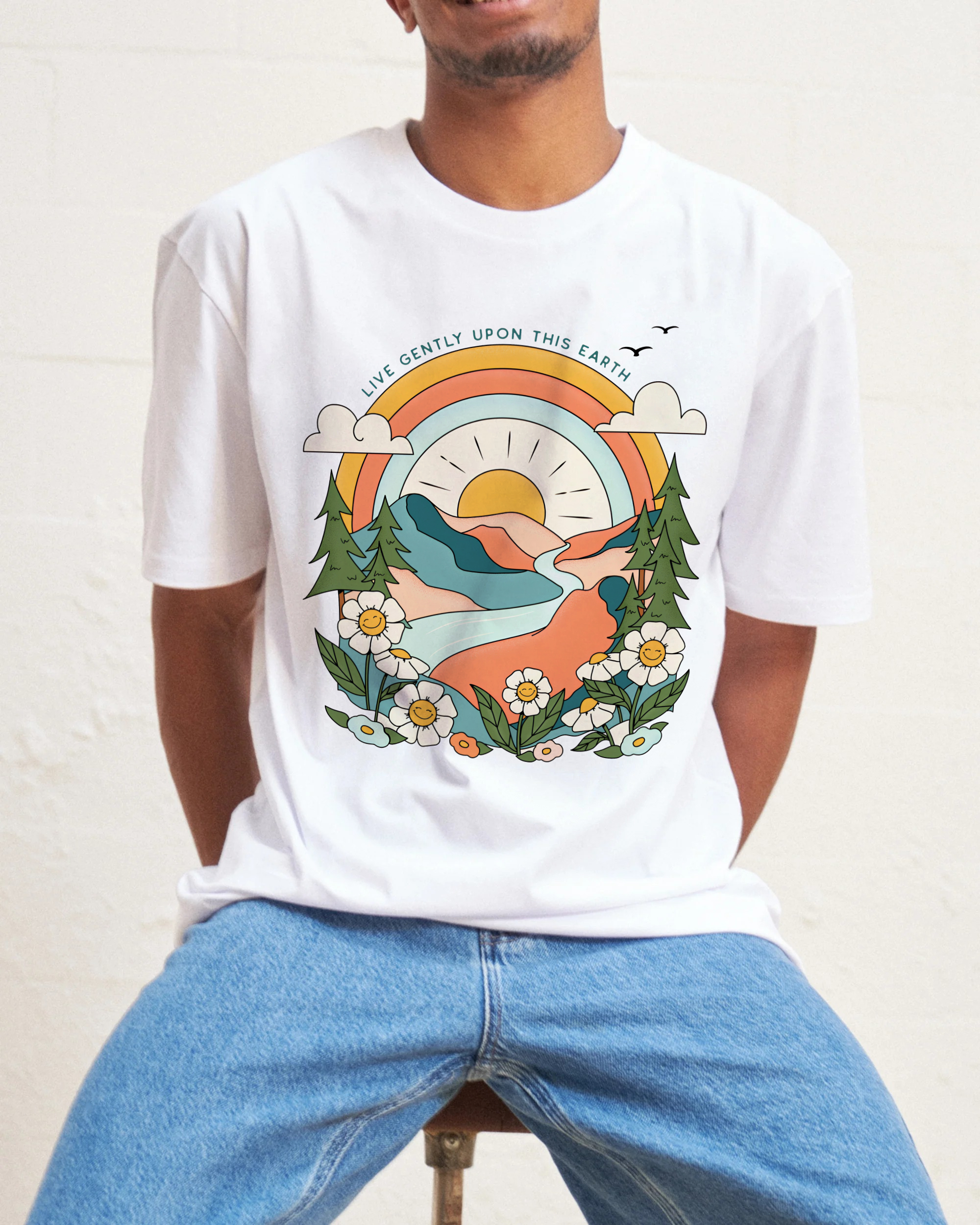 Cotton T-Shirt | Sunflower Live Gently Upon This Earth | TIDESENCE