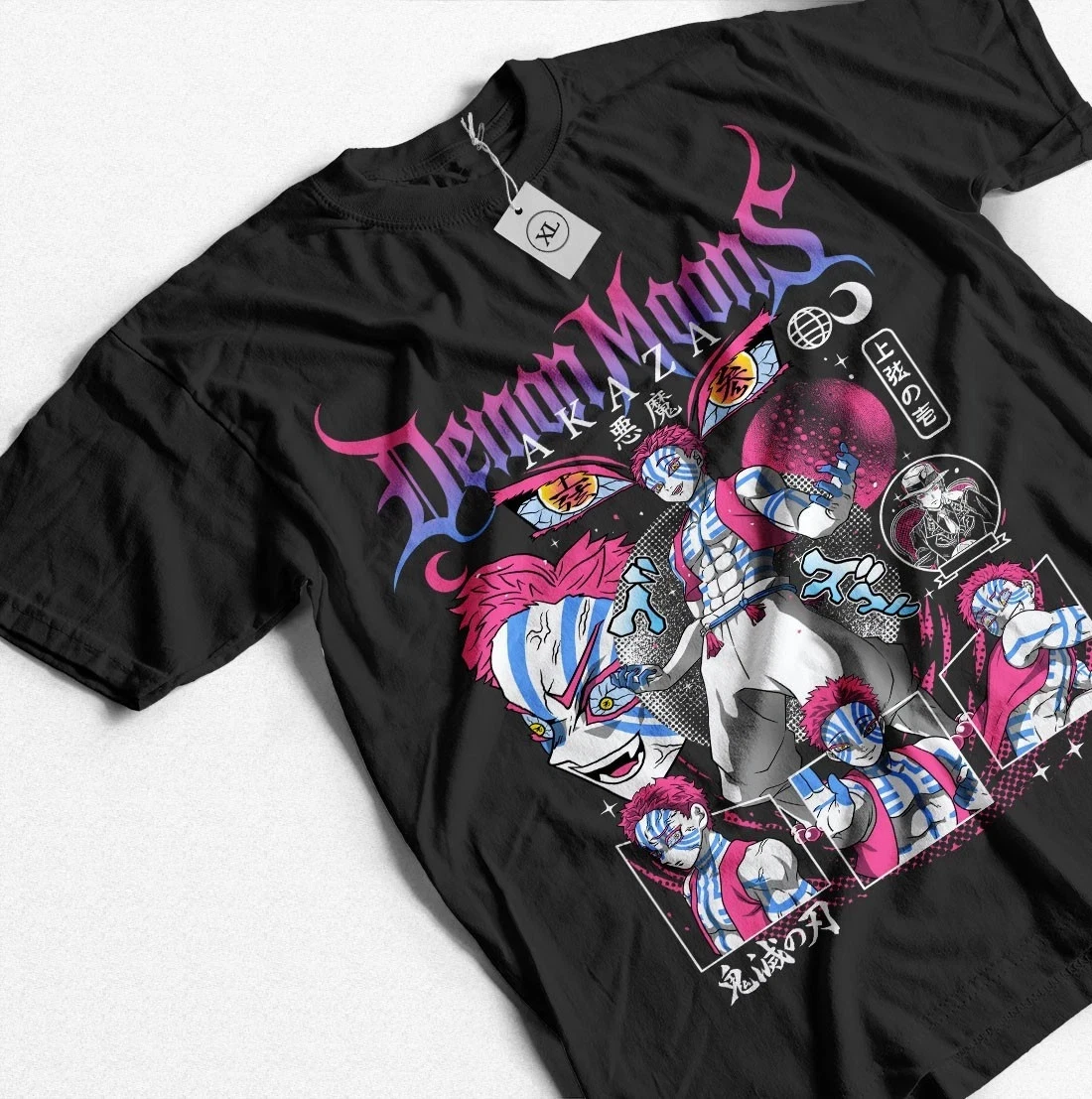 Anime Demon Slayer Akaza Kimetsu no Yaiba Black T-Shirt S-5XL, Manga Gift