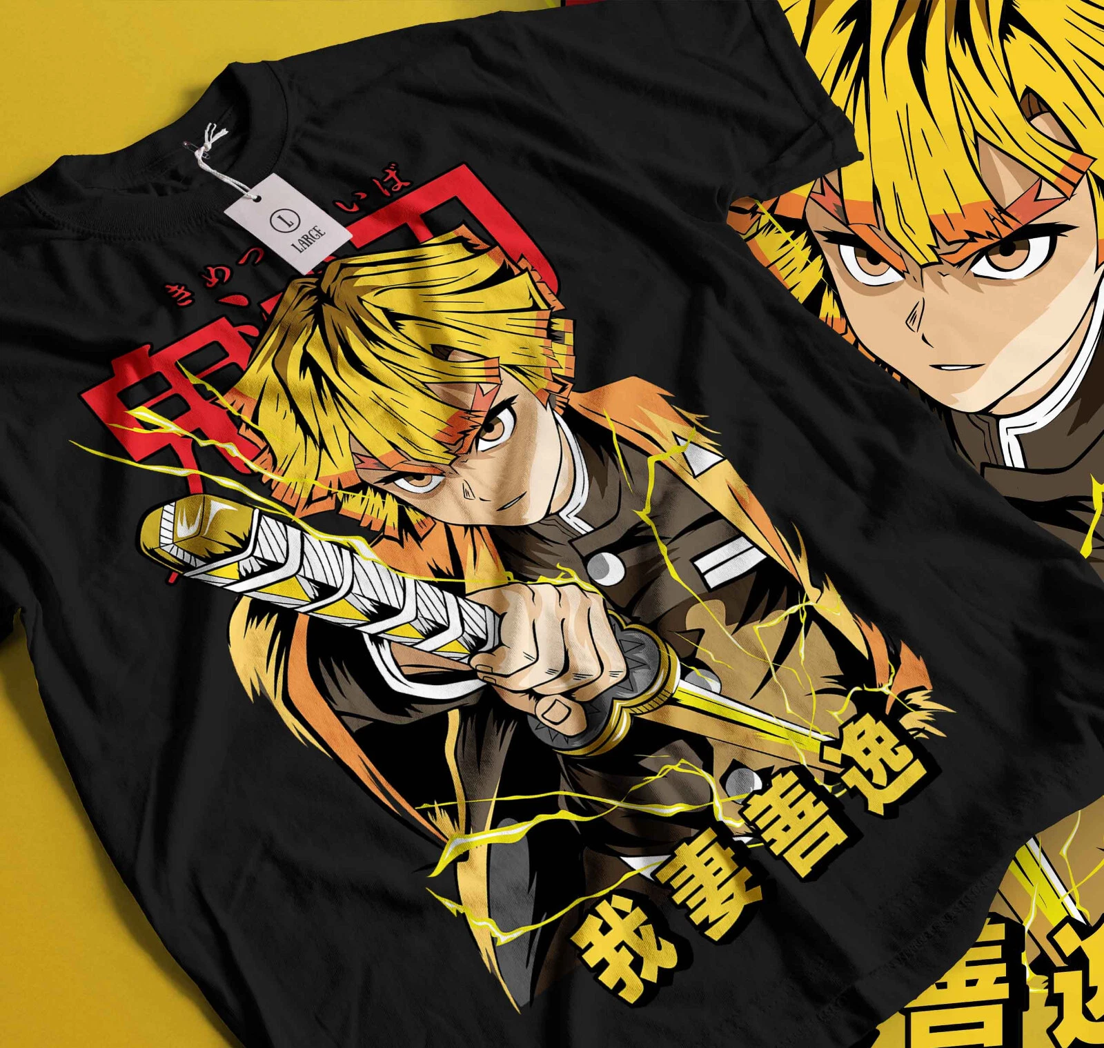 Agatsuma Zenitsu Shirt Demon Slayer Kimetsu No Yaiba Anime Black Shirt Gift 435