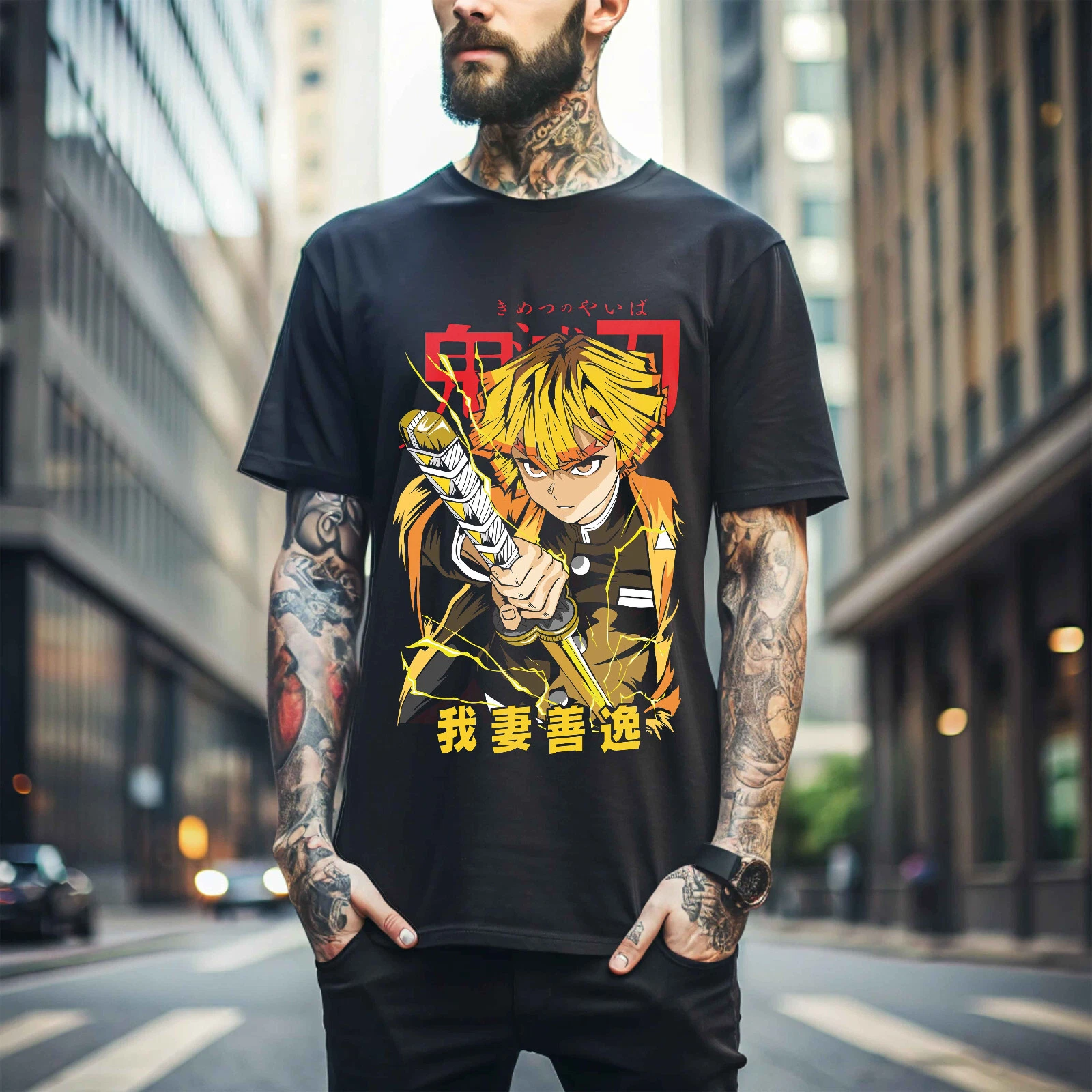 Agatsuma Zenitsu Shirt Demon Slayer Kimetsu No Yaiba Anime Black Shirt Gift 435