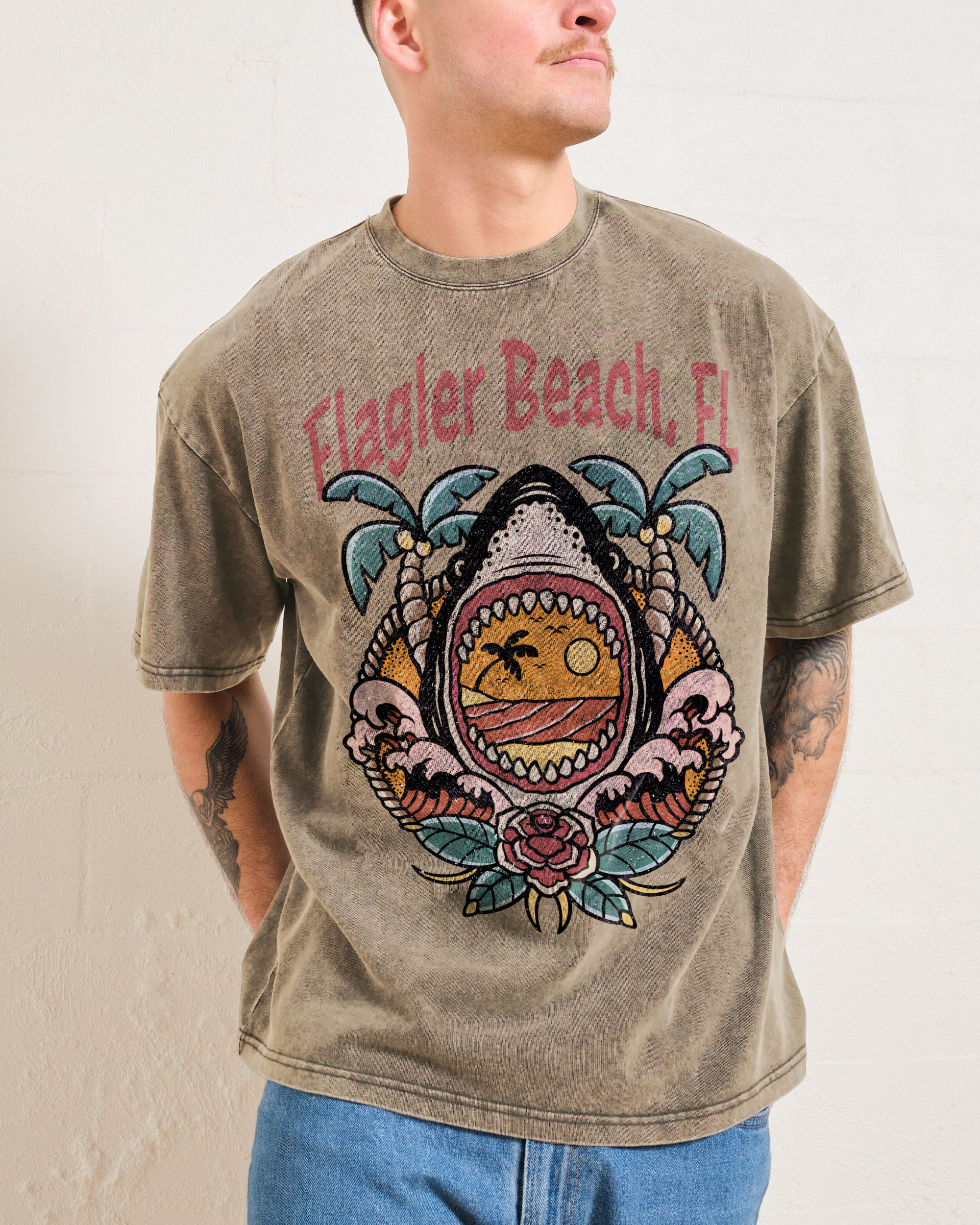 Washed T-Shirt | Unisex Fit Landscape Flager Beach TEE | TIDESENCE