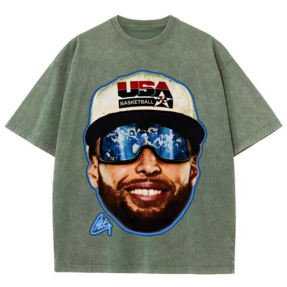 Unisex-Adult Ultra  Washed T-Shirt Graphic "Chef Curry" Team USA Big Face T-Shirt