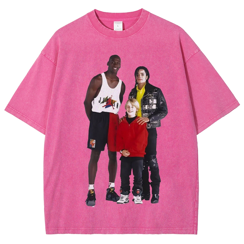 Unisex-Adult Ultra Cotton Washed T-Shirt Graphic MICHAEL JORDAN-MICHAEL JACKSON-MACAULAY CULKIN TEE 