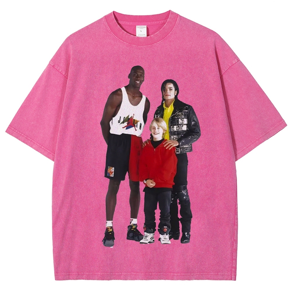 Unisex-Adult Ultra Cotton Washed T-Shirt Graphic MICHAEL JORDAN-MICHAEL JACKSON-MACAULAY CULKIN TEE