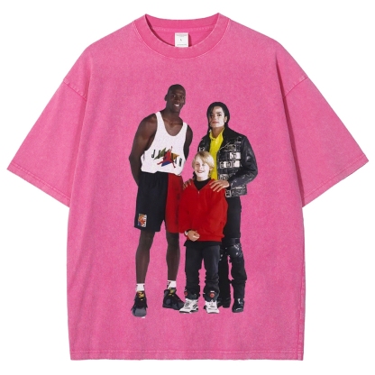 Unisex-Adult Ultra Cotton Washed T-Shirt Graphic MICHAEL JORDAN-MICHAEL JACKSON-MACAULAY CULKIN TEE 