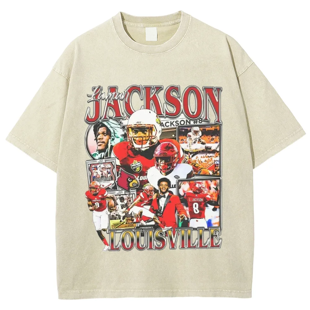 T-Shirt LAMAR JACKSON - LOUISVILLE Graphic Cotton Washed | TIDESENCE