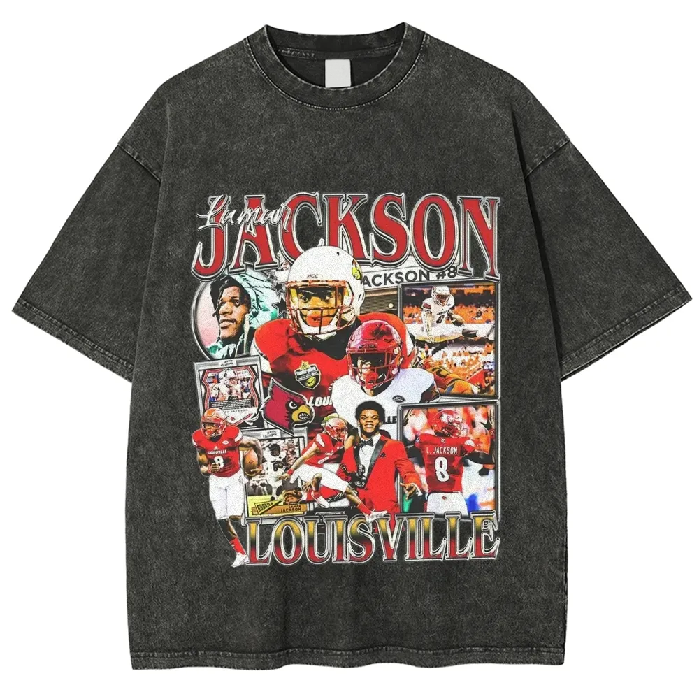 T-Shirt LAMAR JACKSON - LOUISVILLE Graphic Cotton Washed | TIDESENCE
