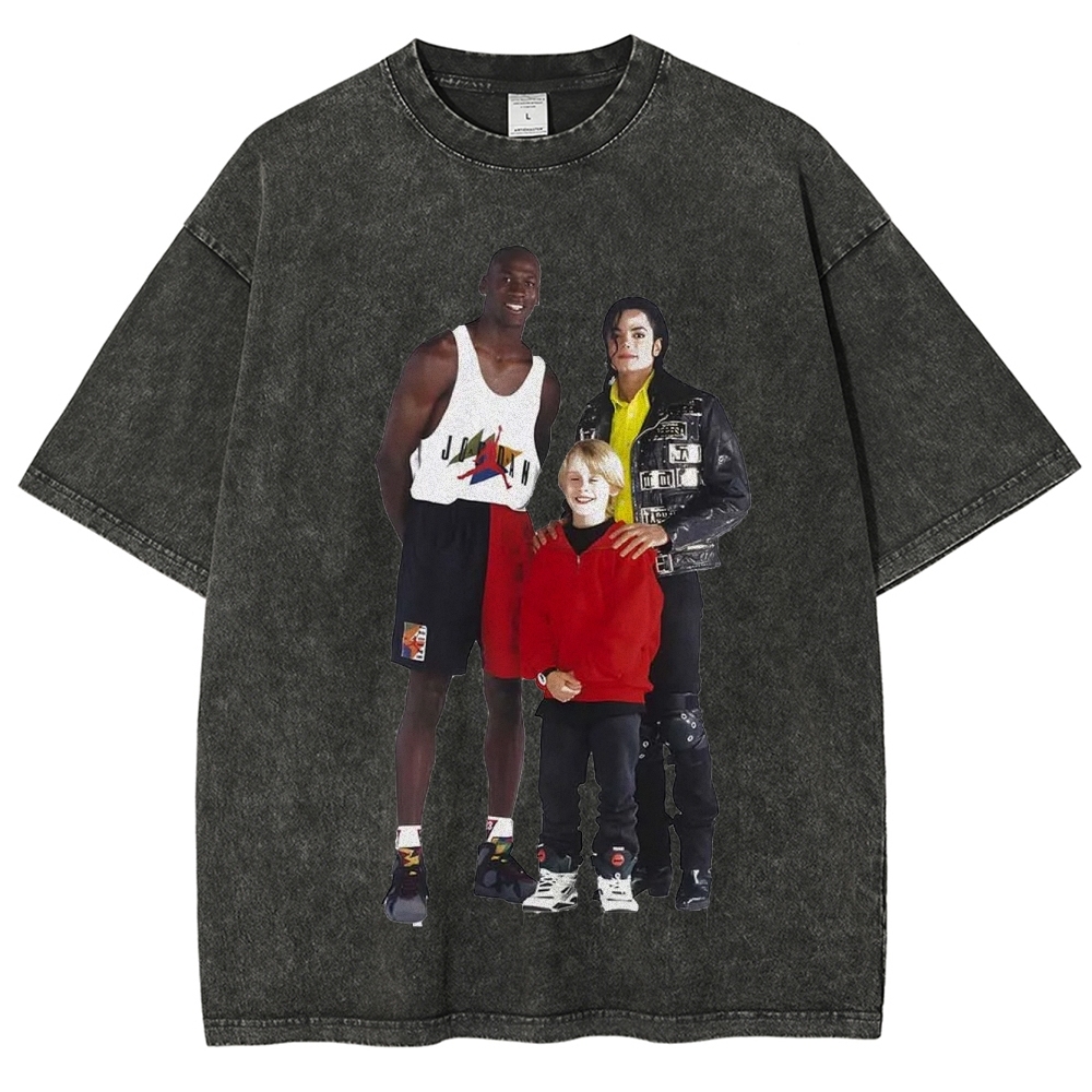Unisex-Adult Ultra Cotton Washed T-Shirt Graphic MICHAEL JORDAN-MICHAEL JACKSON-MACAULAY CULKIN TEE