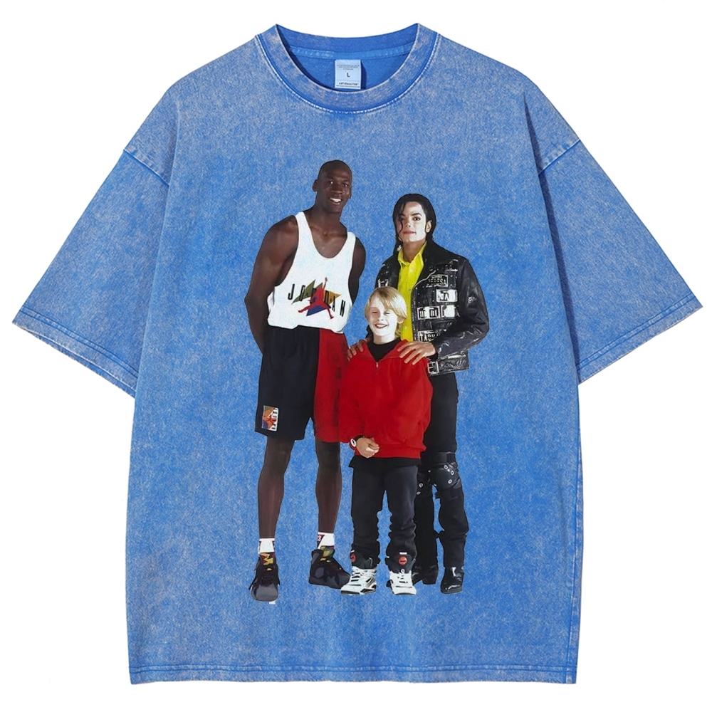 Unisex-Adult Ultra Cotton Washed T-Shirt Graphic MICHAEL JORDAN-MICHAEL JACKSON-MACAULAY CULKIN TEE