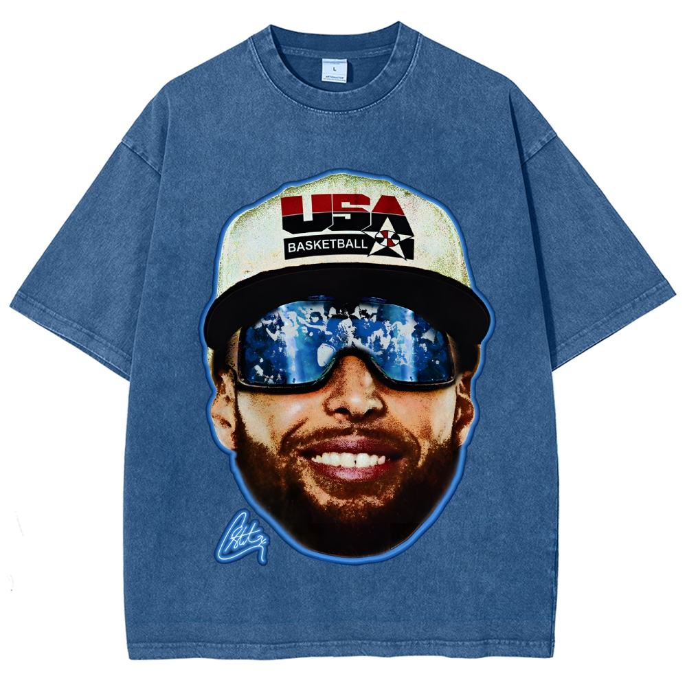 Unisex-Adult Ultra  Washed T-Shirt Graphic "Chef Curry" Team USA Big Face T-Shirt