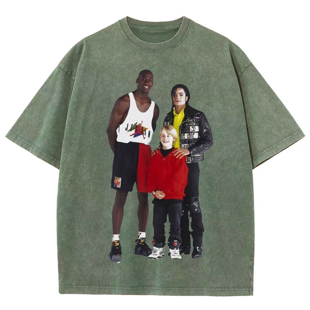 Unisex-Adult Ultra Cotton Washed T-Shirt Graphic MICHAEL JORDAN-MICHAEL JACKSON-MACAULAY CULKIN TEE