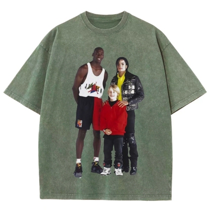 Unisex-Adult Ultra Cotton Washed T-Shirt Graphic MICHAEL JORDAN-MICHAEL JACKSON-MACAULAY CULKIN TEE 