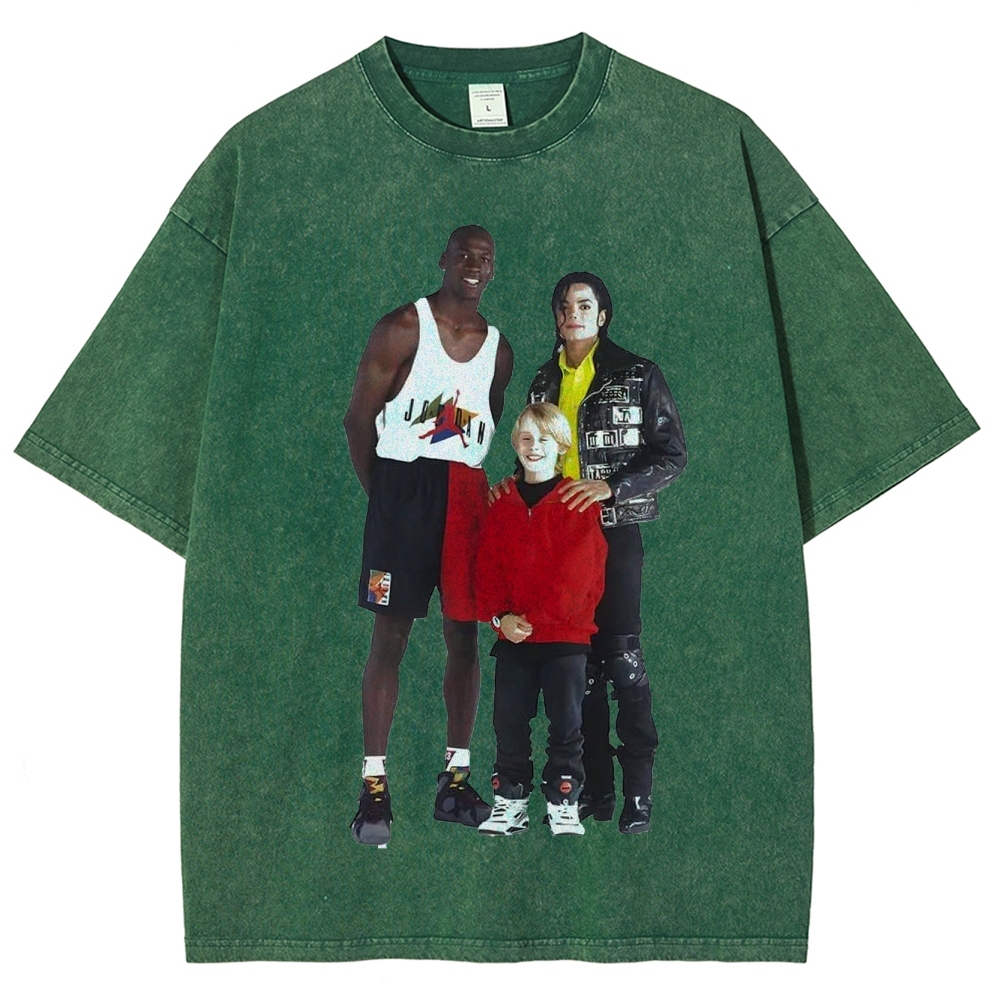 Unisex-Adult Ultra Cotton Washed T-Shirt Graphic MICHAEL JORDAN-MICHAEL JACKSON-MACAULAY CULKIN TEE