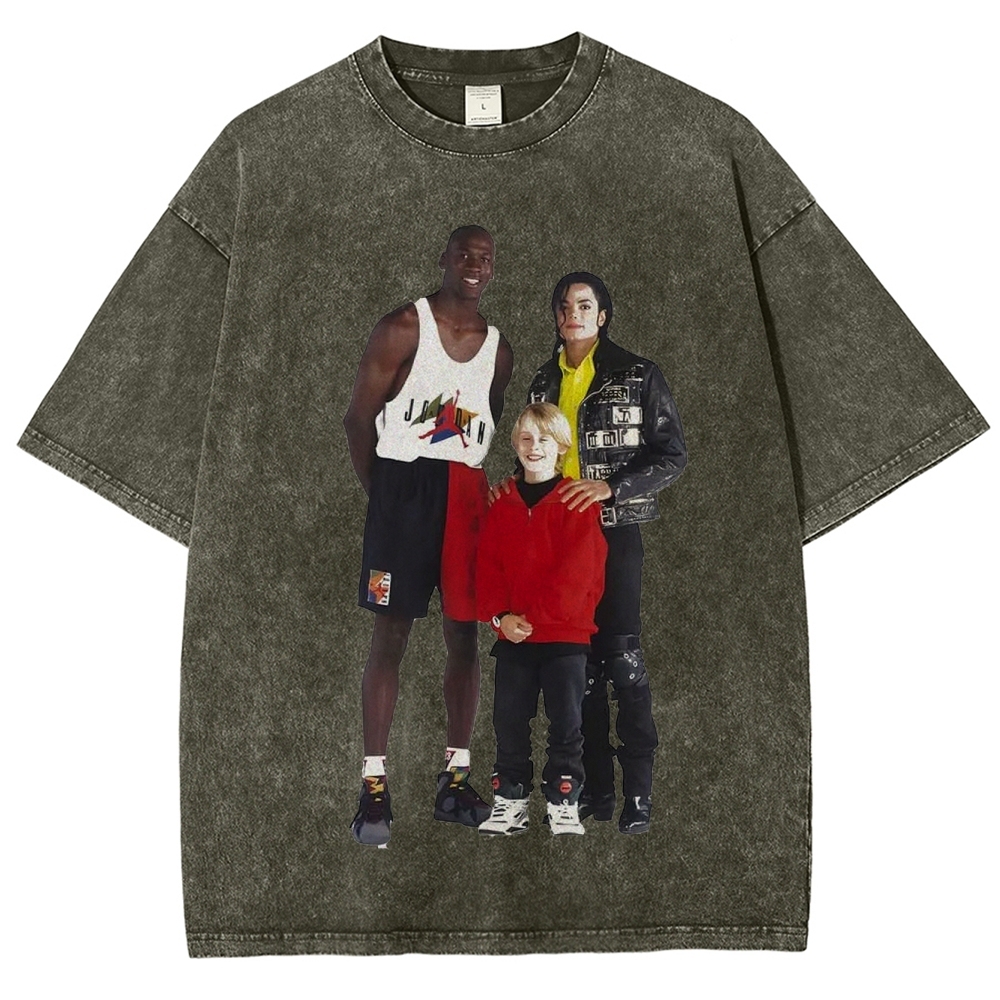 Unisex-Adult Ultra Cotton Washed T-Shirt Graphic MICHAEL JORDAN-MICHAEL JACKSON-MACAULAY CULKIN TEE