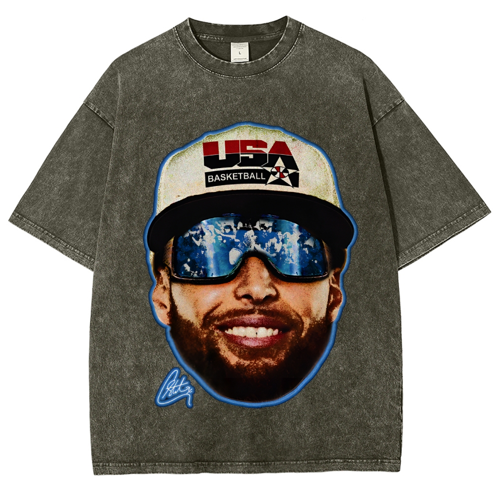 Unisex-Adult Ultra  Washed T-Shirt Graphic "Chef Curry" Team USA Big Face T-Shirt