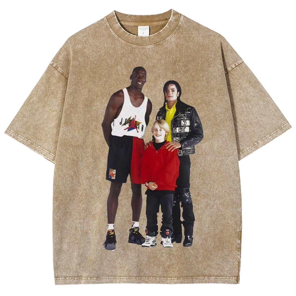 Unisex-Adult Ultra Cotton Washed T-Shirt Graphic MICHAEL JORDAN-MICHAEL JACKSON-MACAULAY CULKIN TEE