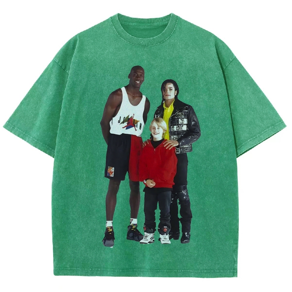 Unisex-Adult Ultra Cotton Washed T-Shirt Graphic MICHAEL JORDAN-MICHAEL JACKSON-MACAULAY CULKIN TEE