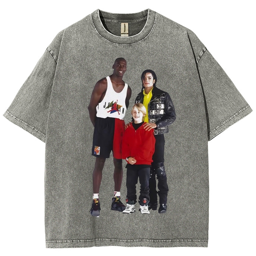 Unisex-Adult Ultra Cotton Washed T-Shirt Graphic MICHAEL JORDAN-MICHAEL JACKSON-MACAULAY CULKIN TEE