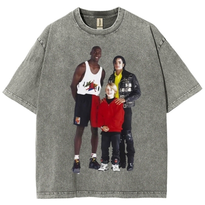 Unisex-Adult Ultra Cotton Washed T-Shirt Graphic MICHAEL JORDAN-MICHAEL JACKSON-MACAULAY CULKIN TEE 