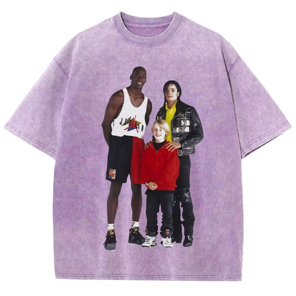 Unisex-Adult Ultra Cotton Washed T-Shirt Graphic MICHAEL JORDAN-MICHAEL JACKSON-MACAULAY CULKIN TEE